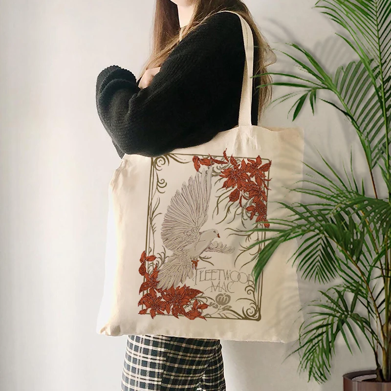 Fleetwood Mac Dove Pattern Canvas Tote Bag Women Shopping Bag Aesthetic Best Gift for Who Love Rock Retro Album Lovers Merch