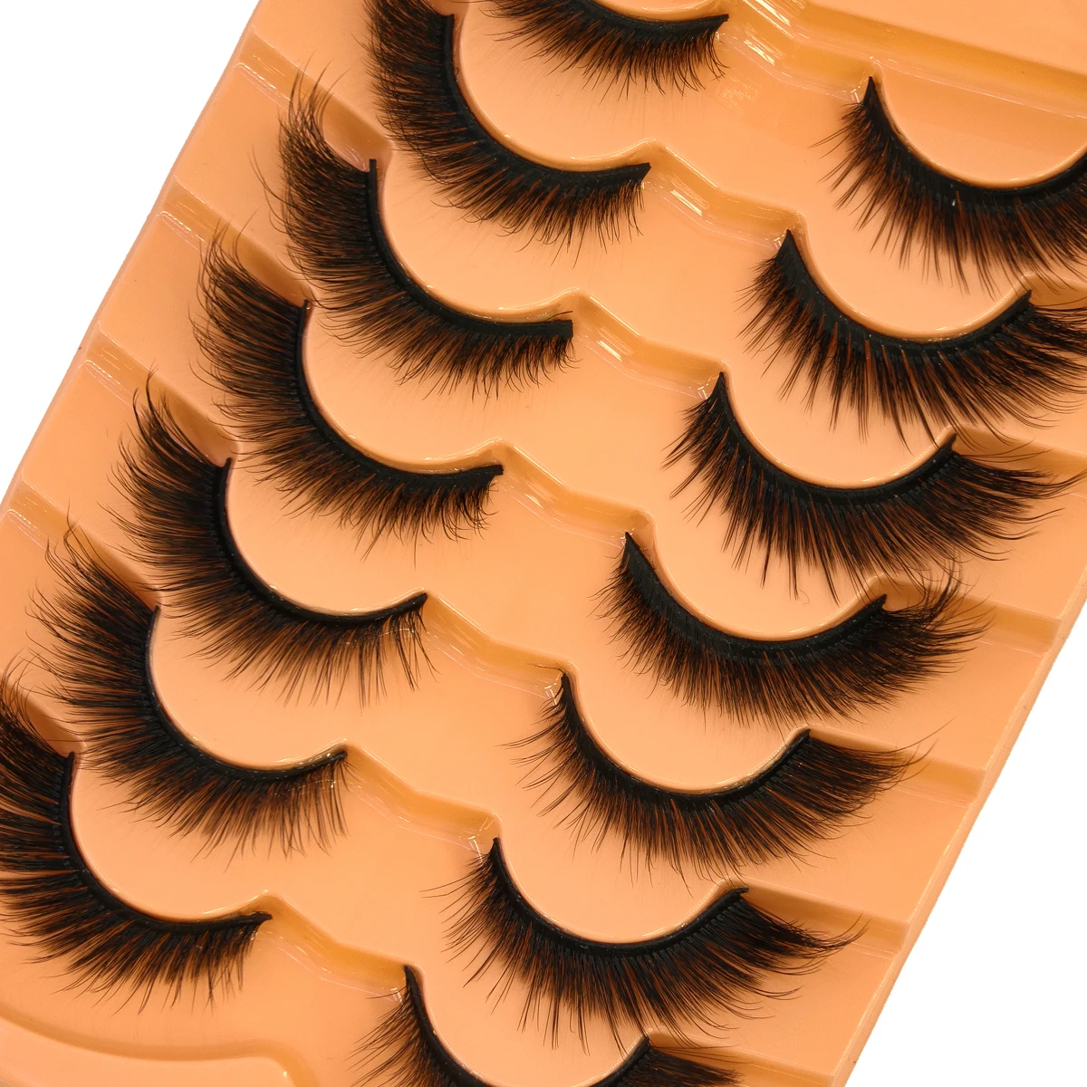 7 pairs Slant Flying Mink Eyelash Natural Eyelash Russian Striped Eyelash False Eyelash Transparent TapeNatural Appearance