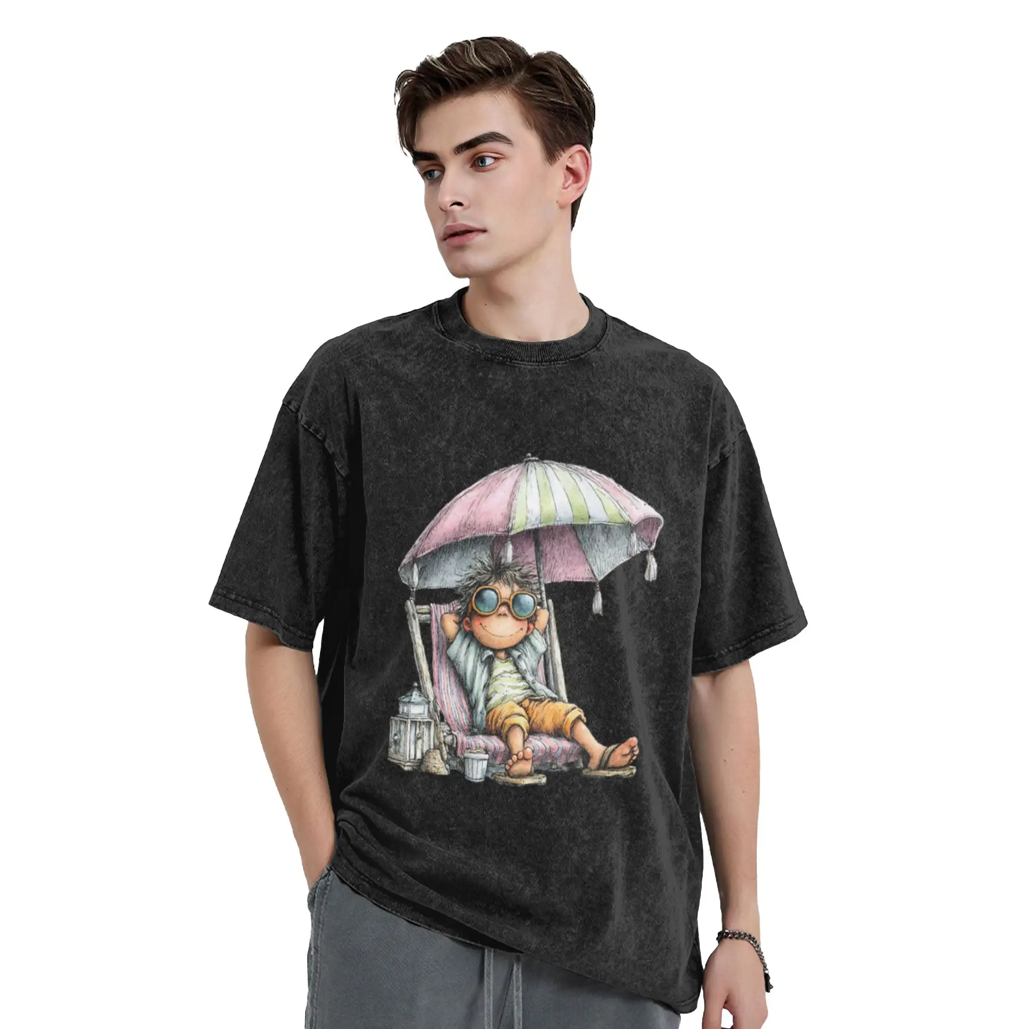 Cute boy at seaside - whimsical design Classic Cool A Vintage Oversized Cotton Unisex T-Shirts