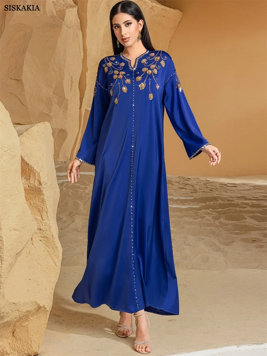 

Siskakia Новое роскошное женское вечернее платье со стразами и бисером Марокко Саудовская Аравия однотонное макси Абая модный кафтан