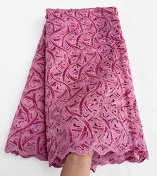 5 Yards Fushia Lilac Handcut Organza Lace African Sequins Fabric with Cutout Holes Lurex Nigerian Embroidery Clothing