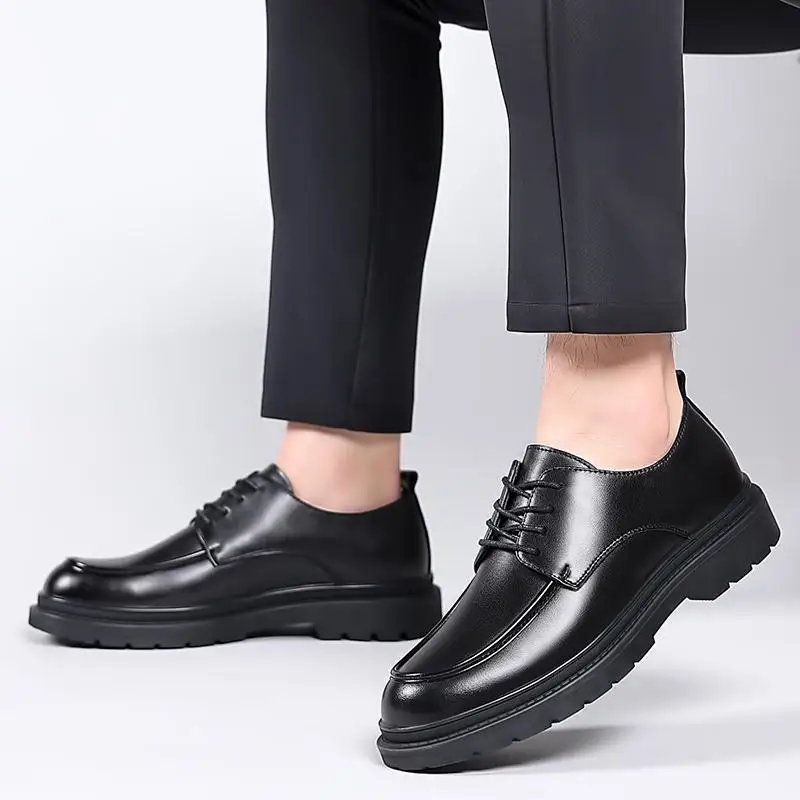 British Style Men's Shoes Small Leather Shoes Men's Business Formal Wear Casual Soft Bottom Black Driving Slip-on Shoes