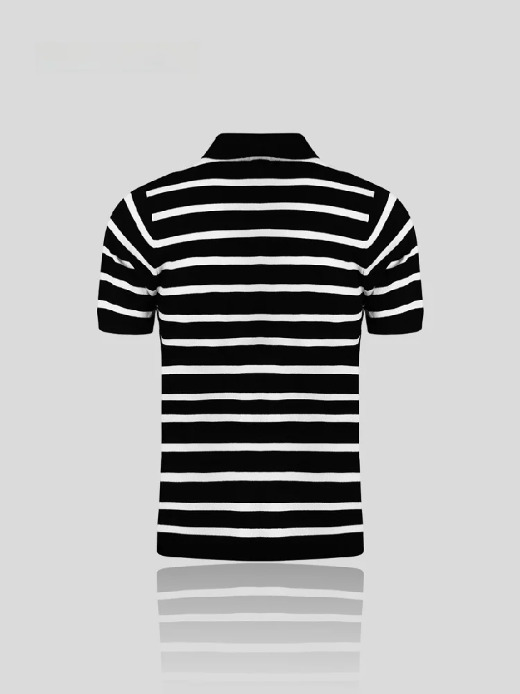 

Casual Knitted Short Sleeve Shirt Men's Striped T-Shirt Fashionable Urban Style Youth Leisure Summer Color Block Stripes