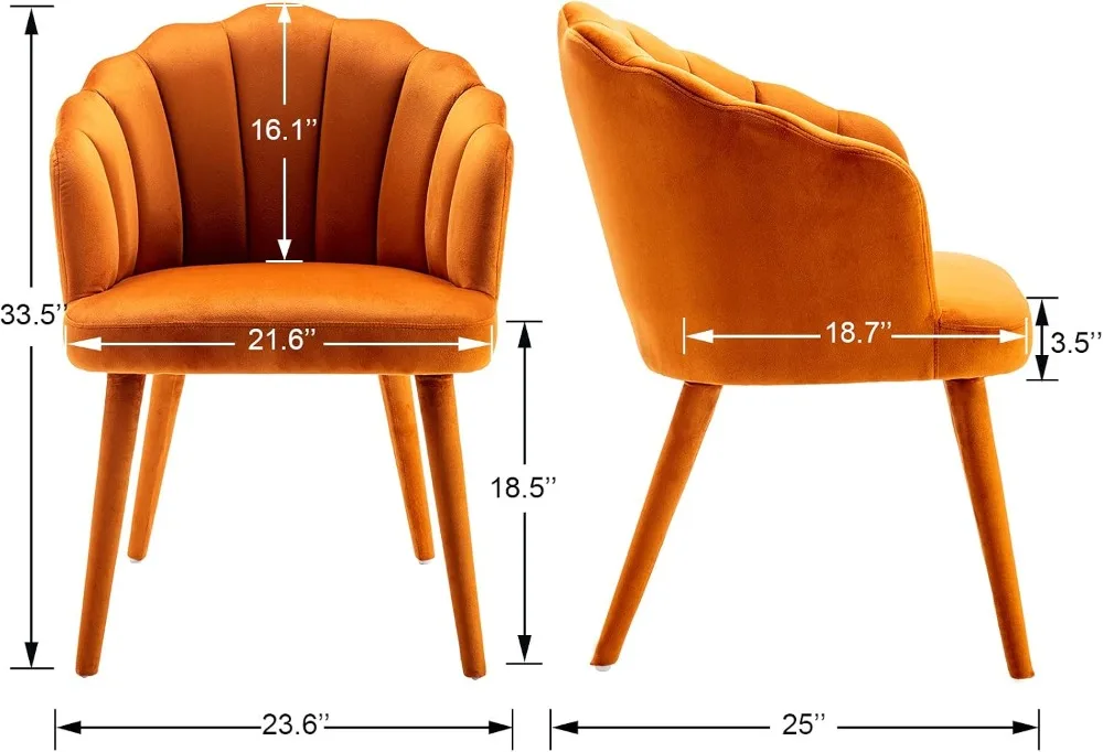 Velvet Dining Chairs Set of 2 Modern Accent Upholstered Side Chairs with Wood Legs for Home Kitchen Living Room Orange