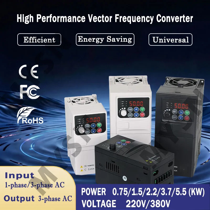 Input 220V to Output 380V VFD Variable Frequency Drive Converter Inverter 0.75/1.5/2.2/3.7/4/5.5 KW Motor Speed Controller