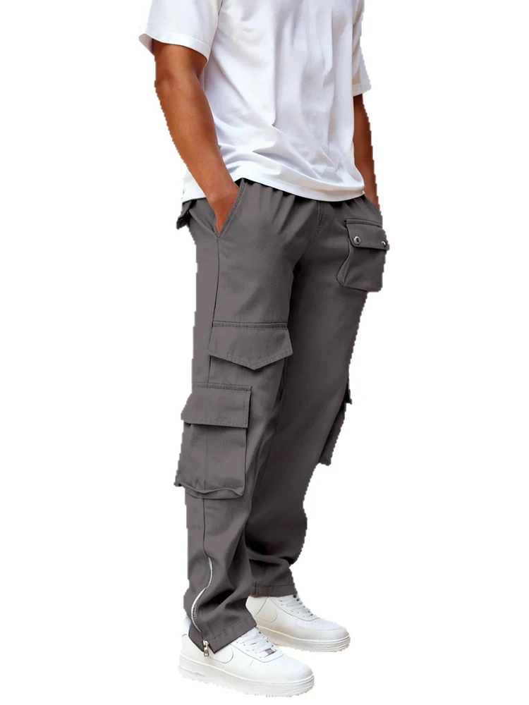 المألوف الجانب سستة تصميم البضائع السراويل الرجال ربيع الخريف عادية بلون فضفاض السراويل الشارع الشهير رجالي بنطلون مستقيم #6