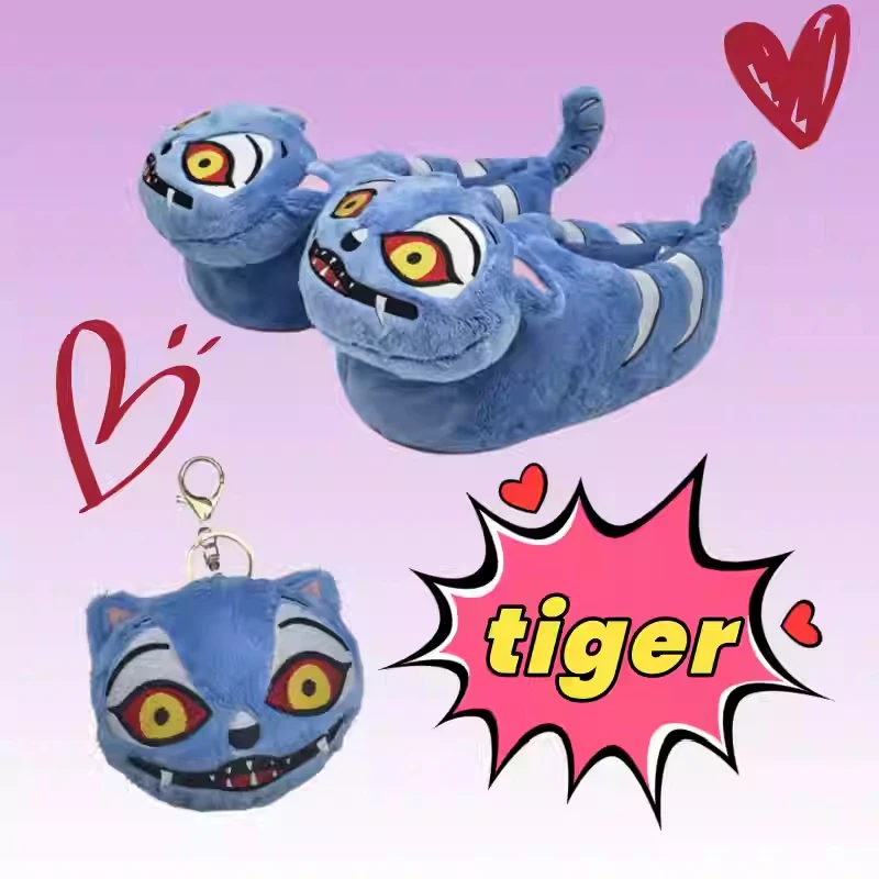 

Новые плюшевые хлопковые тапочки с синим тигром, теплые домашние тапочки с милым тигром и героями мультфильмов, нескользящие парные тапочки с мягкой подошвой для родителей и детей