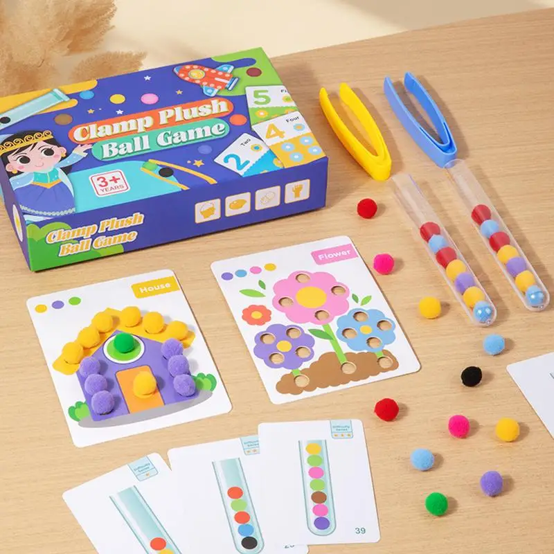 Jeu de correspondance de reconnaissance de couleurs avec Clip de boule en peluche, avec Tube à essai, jouets d'apprentissage et d'éducation, développement avec perles en peluche colorées