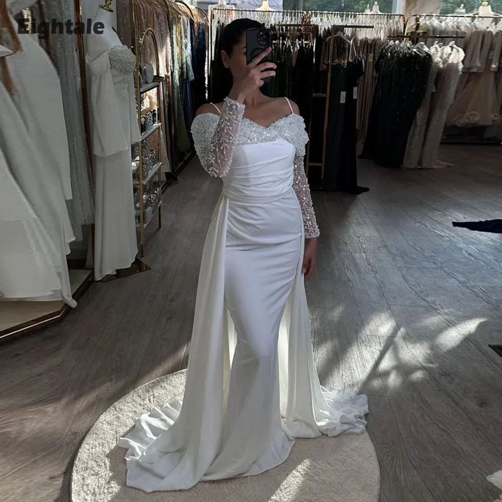 فستان سهرة عربي Eightale لحفلات الزفاف بدون أكتاف وأكمام طويلة بطول الأرض فستان حورية البحر مسلم أسود مخصص للحفلات الراقصة