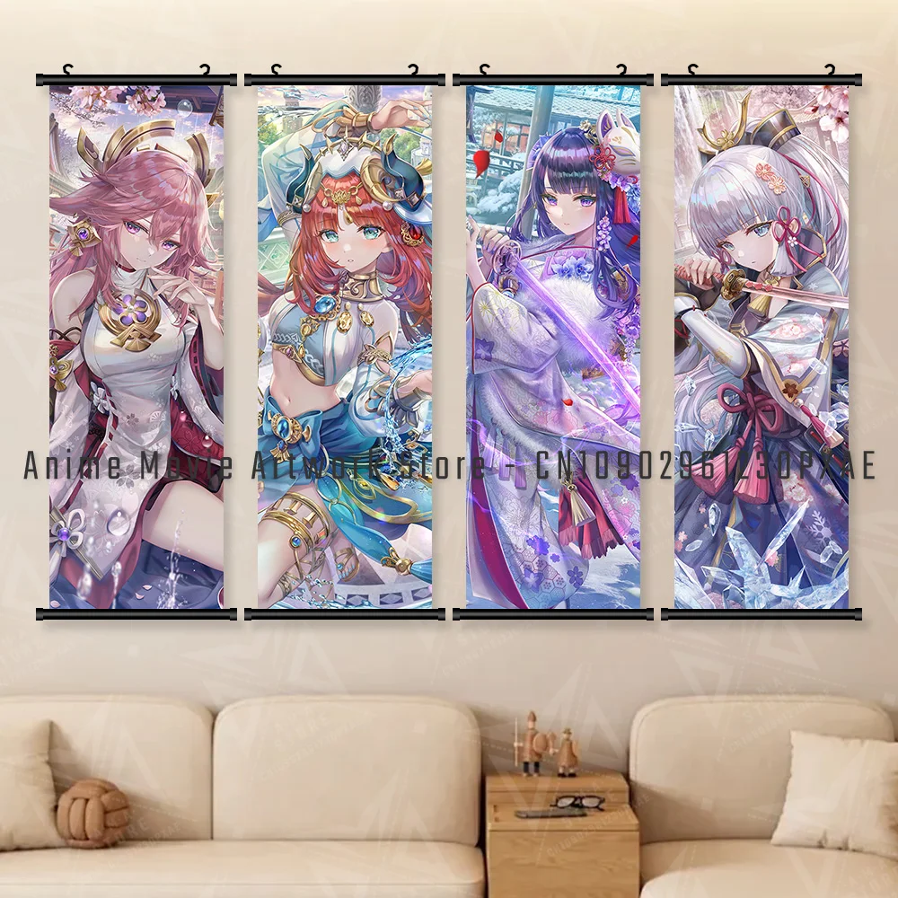 Genshin Impact Game Wall Art Scrolls Bild Kawaii Anime Arlecchino Leinwand gedruckt Home Decor Poster Gemälde für Wohnzimmer