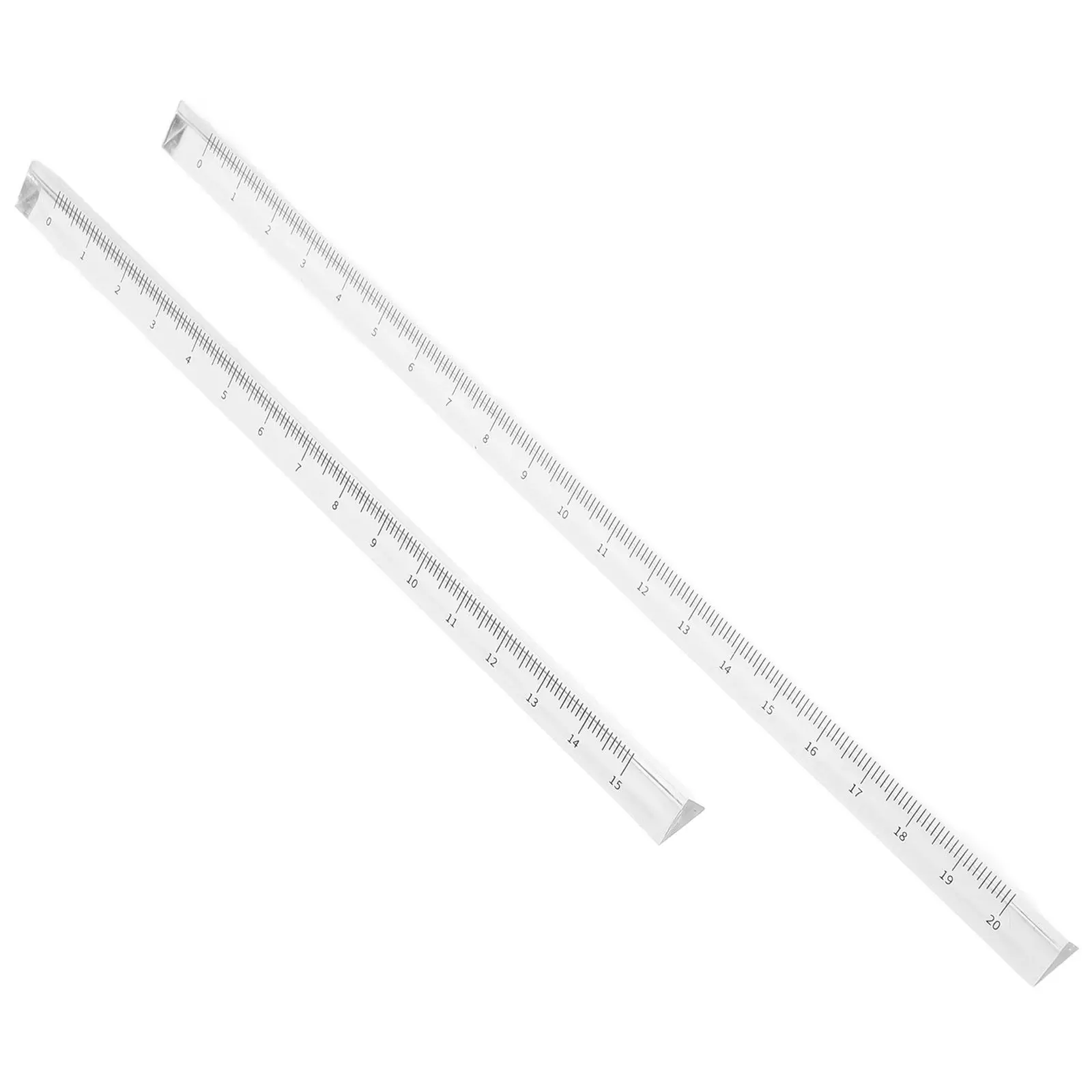 2Pcs Transparent Triangular Ruler Small Clear Plastic Architectural Scale Metric Measuring School Drafting Office Supplies
