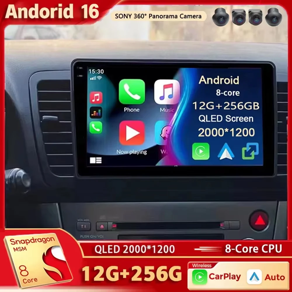 Android 16 For Subaru Outback 3 Legacy 4 2003 - 2009 LHD 2K QLED Android Car Radio Multimedia Video Player GPS Stereo CarPlay 4G