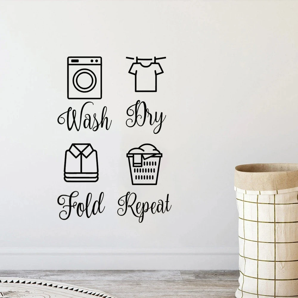 1 pc useful Wash Dry Fold Repeat Vinyl Decals Laundry Room Wall Sticker Self Adhesive Vinyl Waterproof Wall Art Decal  Sticker