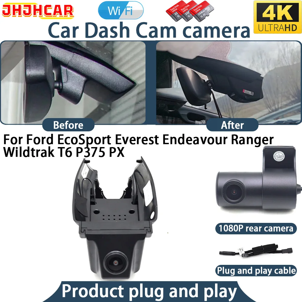 4K UHD Dash Cam For Ford EcoSport Everest Endeavour Ranger Wildtrak T6 P375 PX Plug And Play WiFi DVR Car Camera Video Recorder