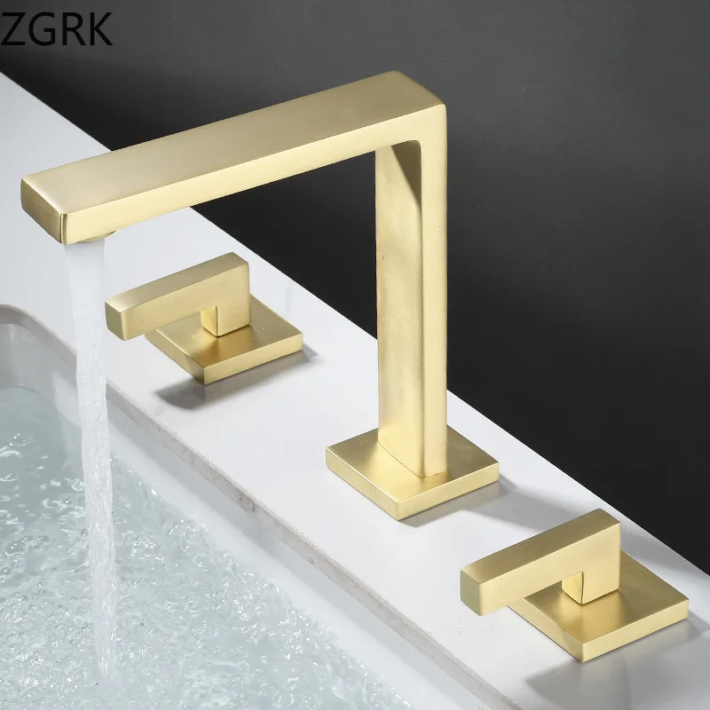 Three Hole Basin Faucet Brass Gun Grey Bathroom Faucet Cold and Hot Water Black Mixer Tap 3 Pieces Bathtub torneiras de cozinha