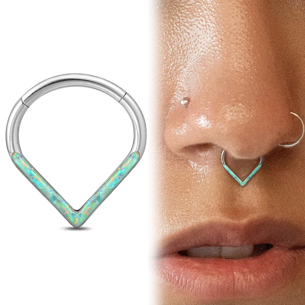 Giga Surgical Steel Opals Nose Rings for Women 16G Septum Rings Hoop Cartilage Clicker Tragus Piercing Earrings Body Jewelry