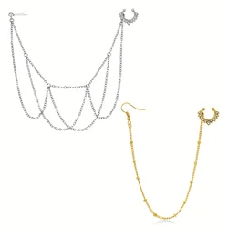 2PCS Chain Decor Earrings Integrated Fake Septum Nose Ring,Stainless Steel Fake Nose Ring