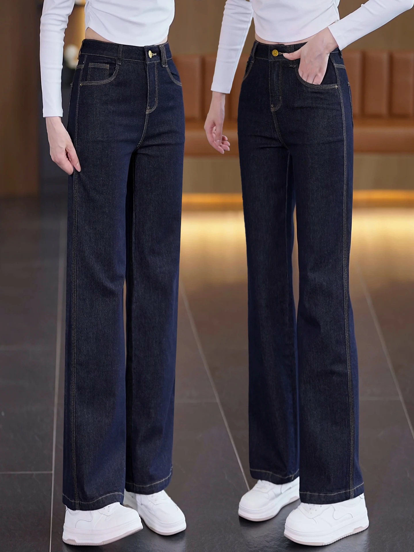 

Женские джинсы с высокой талией, прямые, синие, из денима, весна-осень, новые, свободные, широкие, повседневные, удобные, из смесового хлопка