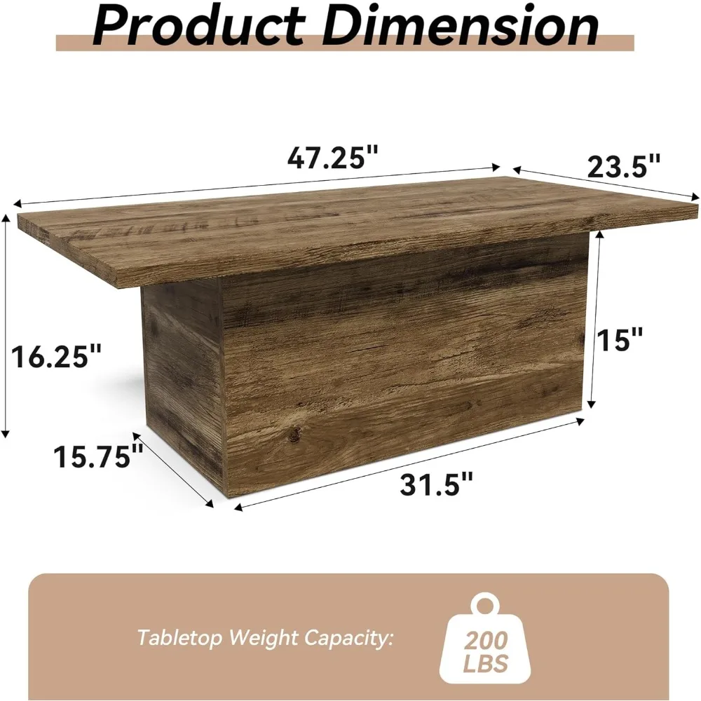 Modern 47.25-Inch Engineered Wood Coffee Table for Living Room and Home Office, Rustic Farmhouse Style Center Table