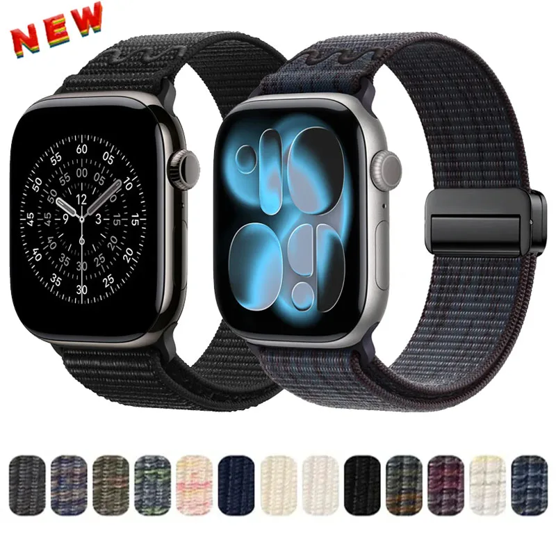 Nylonarmband für Apple Watch Ultra 3 49mm 11 10 46mm 42mm 9 8 7 45/41mm Gewebtes Magnetisches Komfortables Band iWatch 6 5 SE3 44/40mm
