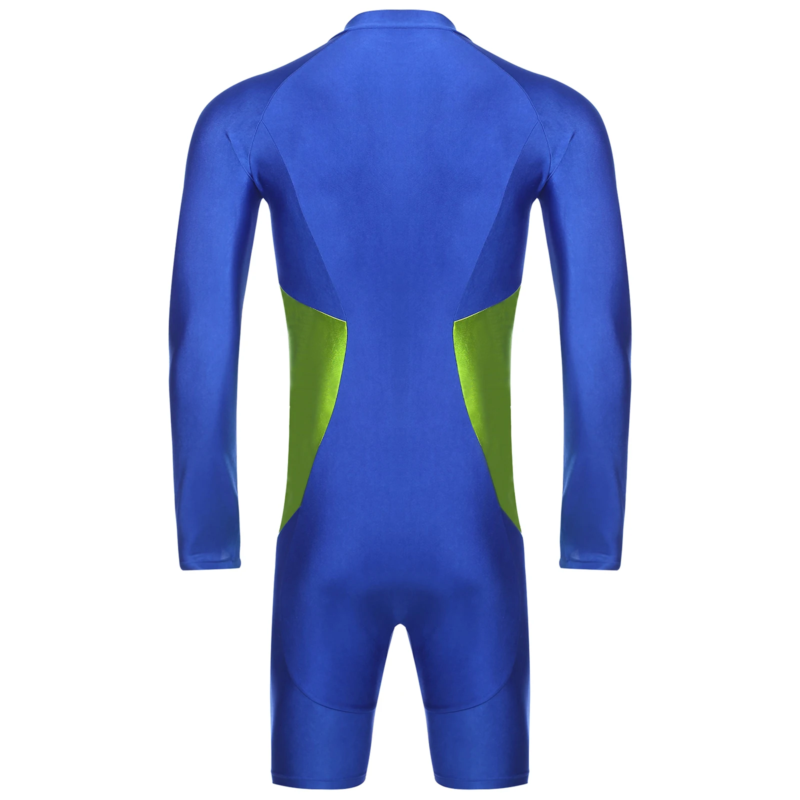 남성용 세련된 다이빙 카약 의류 Shorty Wetsuit 긴 소매 컬러 블록 바디 슈트 수영 스노클링 서핑 용 수영복