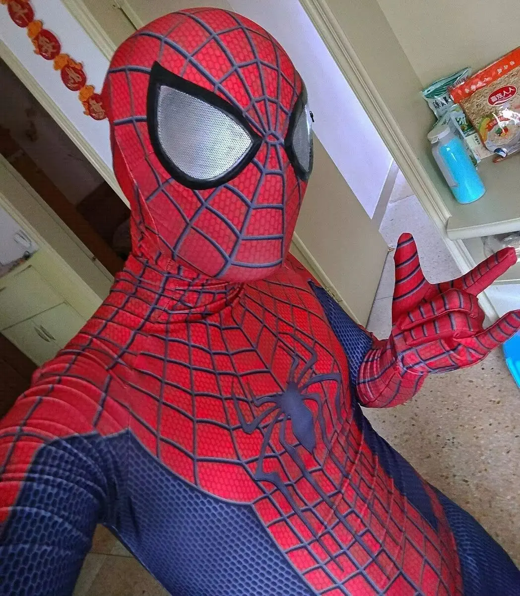 Mar-vel El increíble traje de Spider-Man 2 con máscara, disfraz de Spider-Man Cosplay, mono de Spiderman para hombre, regalo de cumpleaños de Halloween