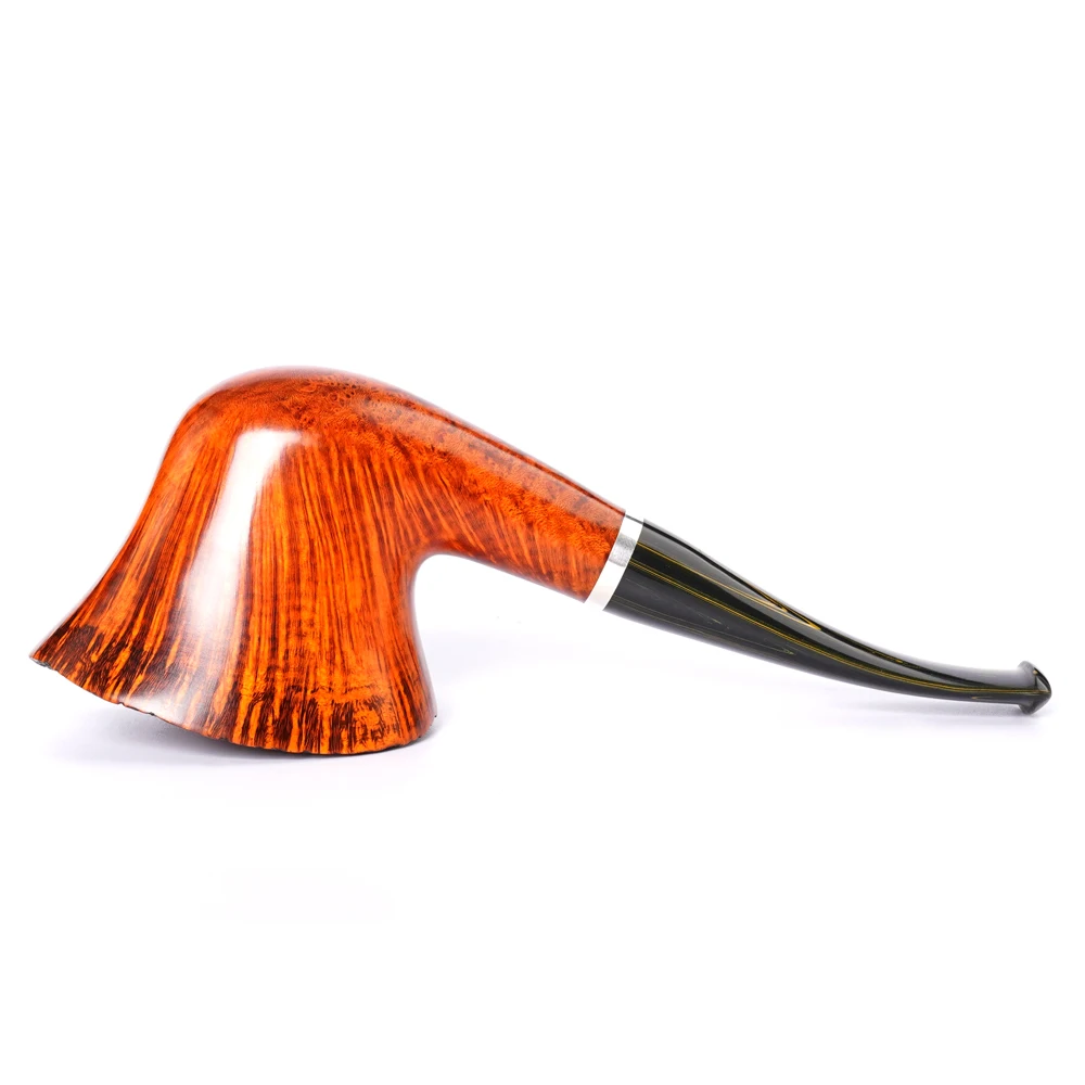 Heather wood tobacco pipe, Briar wood root nodule large curve handle tobacco pipe, vulcanized rubber mouthpiece 3mm pipe channel