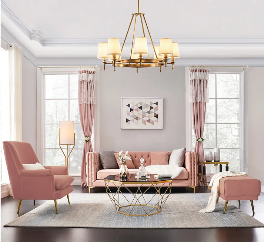 

db-American Style Light Luxury Fabric Sofa, Living Room Small Unit, Solid Wood High-end Velvet, Combination Three Seater Sofa@