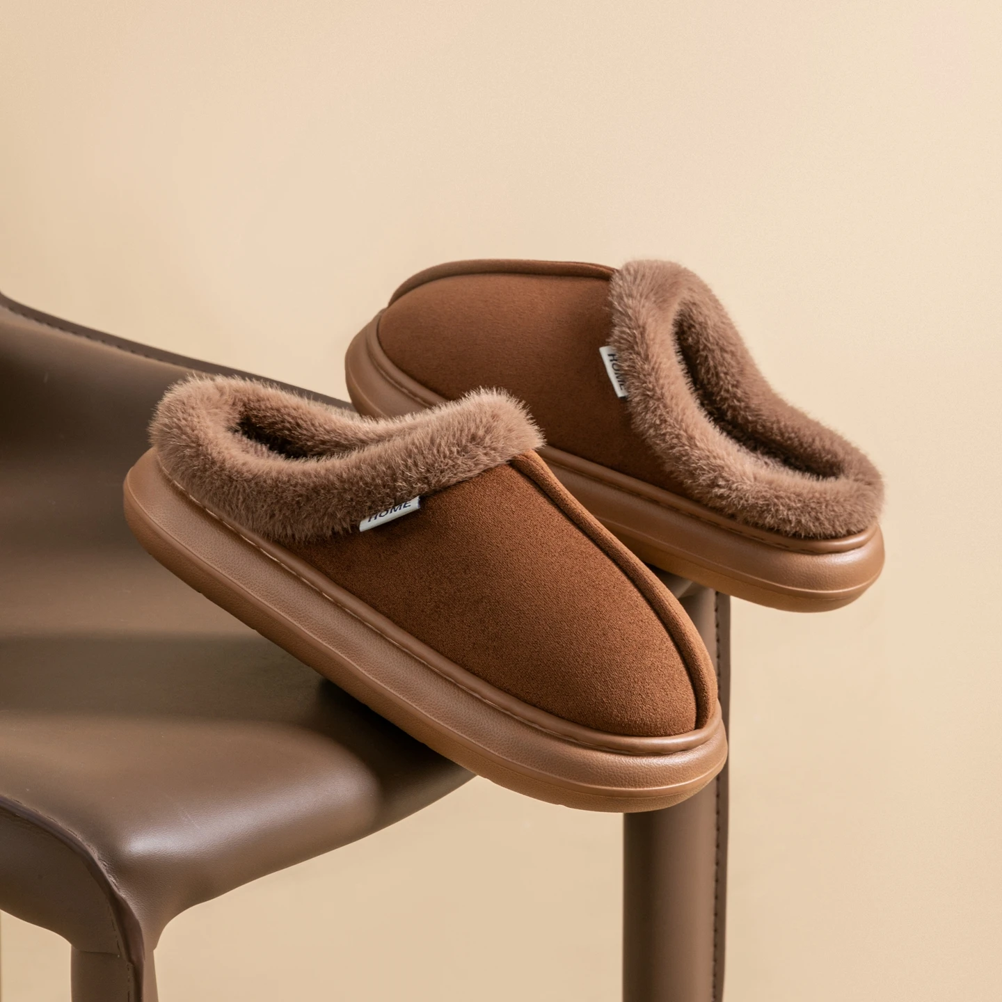 Zapatillas cálidas antideslizantes para hombre, zapatos de casa peludos con forro polar de felpa y suela gruesa para uso doméstico en interiores en otoño/invierno