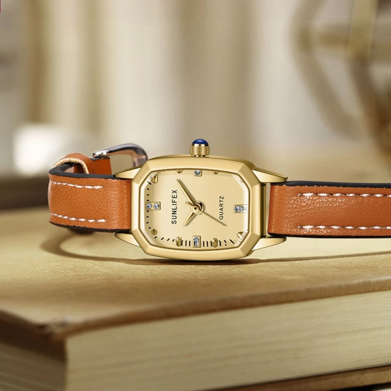 Korean Vintage Square Dial Women's Watches Casual Elegant Leather Strap Quartz Wirstwatch Original Watches Montre Femme Relogio