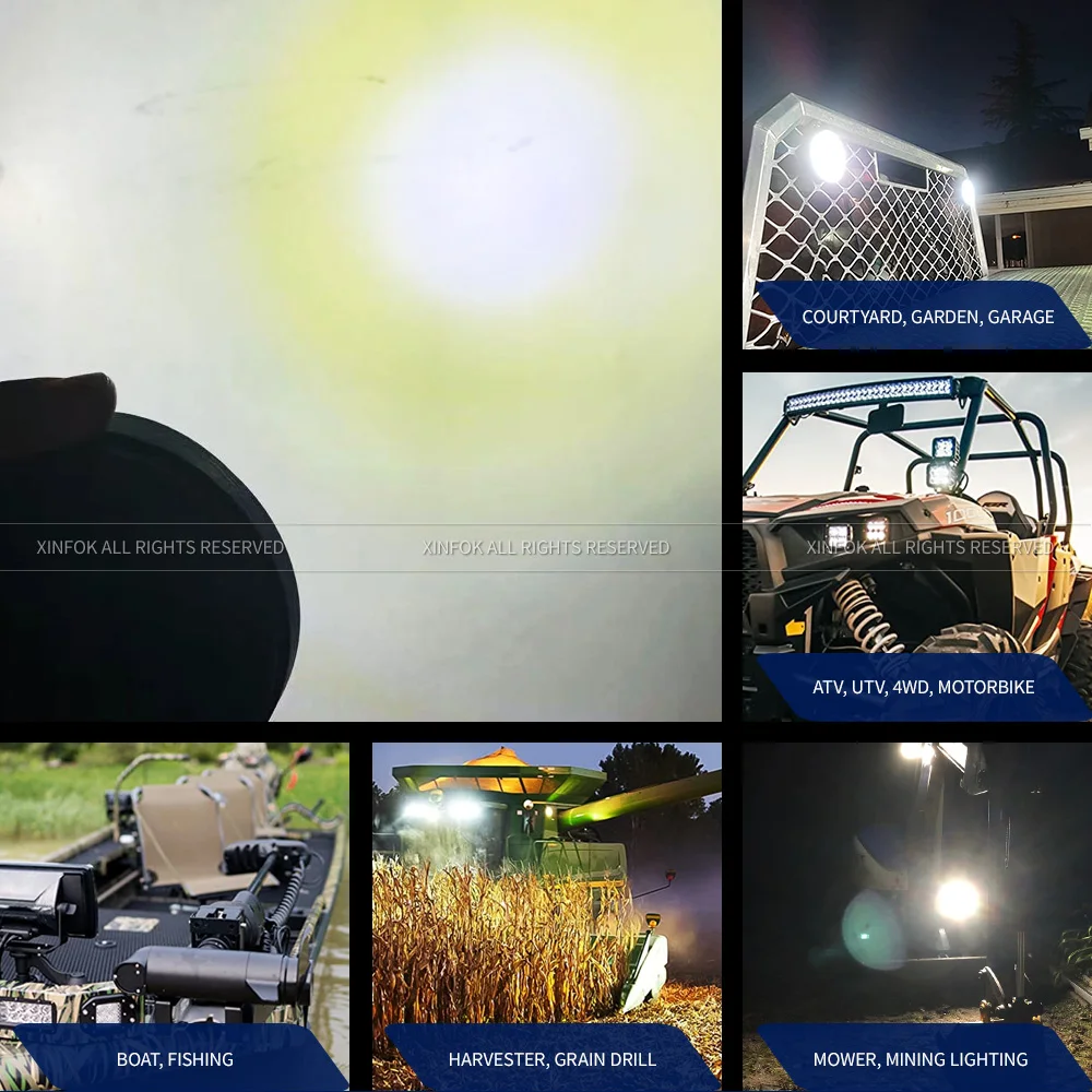 LED Tractor Lights  3 Inch 12v 24V Flood Light Round Waterproof Work Truck Lights for Equipment Vehicle Off Road SUV ATV UTV 4WD