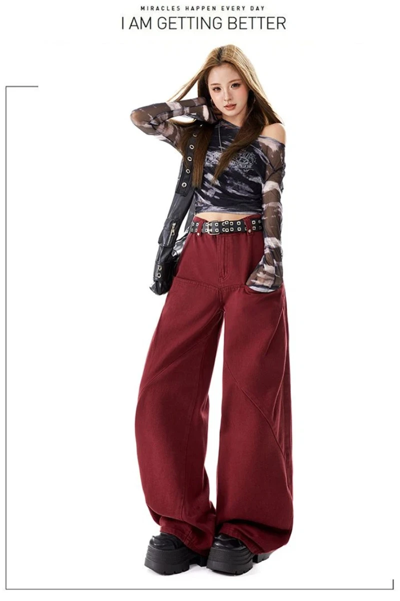 Y2k-Jeans für Damen, Vintage-Stil, Baggy-Fleece-gefüttert, Denim-Hose, weites Bein, Streetwear, Mode, trendig, lässig, Komfort