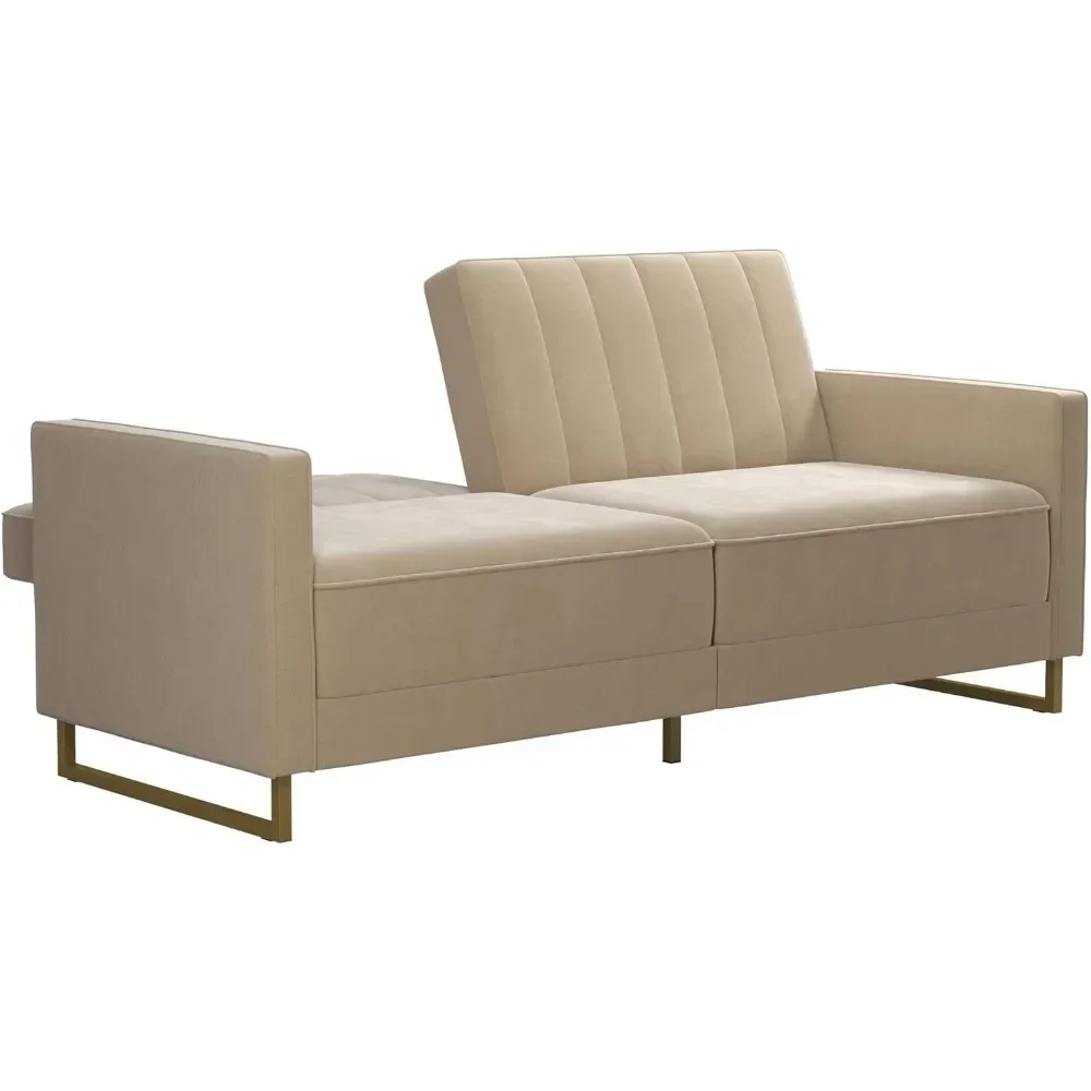 Novogratz Skylar Coil Futon, Modern Sofa Bed and Couch, Ivory Velvet