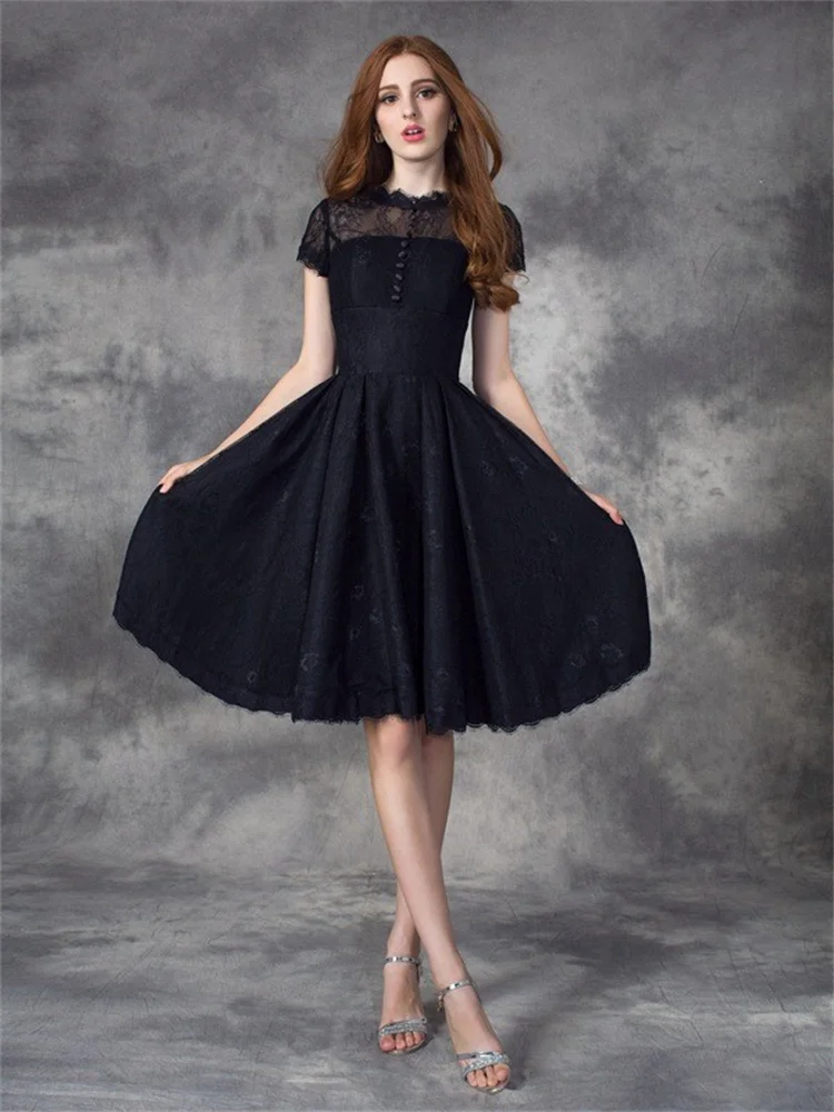 

A-Line Evening Gown Color Block Dress Formal Knee Length Short Sleeve Jewle Neck Chic and Elegant Woman Dress Simple Style