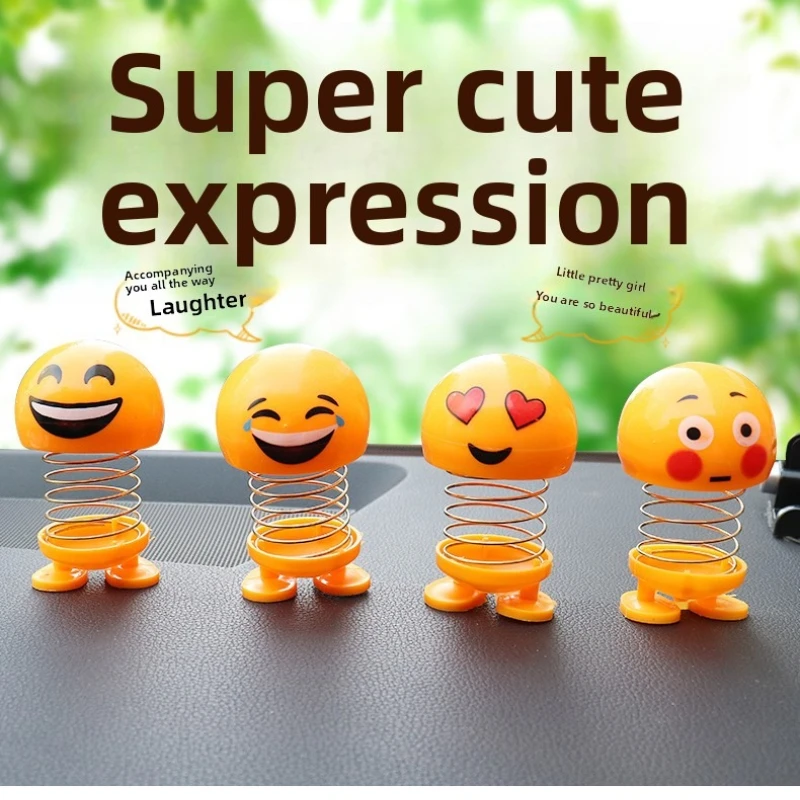 Car Dashboard Spring Swing Emoji Ornament, Cute Shaking Head Doll Auto Interior Decoration