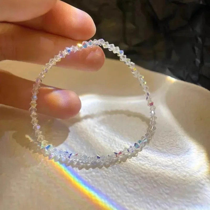 سوار كريستال رفيع أبيض شفاف لامع للنساء ، بسيط ، مجدد ، ملون ، خفيف ، قابل للتمدد ، مجوهرات ، هدية حفلات