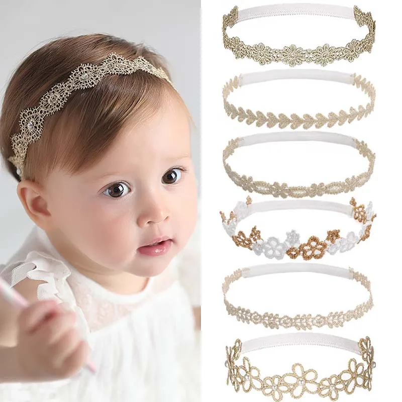 Cute Lace Headband For Girls Kids Elastic Nylon Newborn Turban Hair Bands Soft Flower Toddler Headwear Baby Hair Accessories