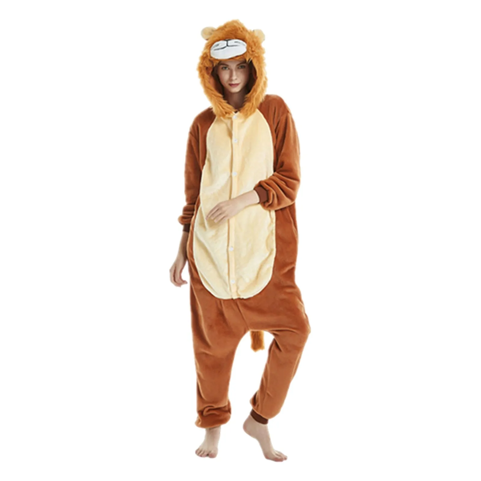 Adults Lion Animal Overall Hooded Jumpsuit with Zipper Women Pajamas One Piece Pijamas Plus Size Unisex Home Clothes Halloween