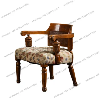 French vintage solid wood carved dressing bench, bedroom study, living room lounge chair