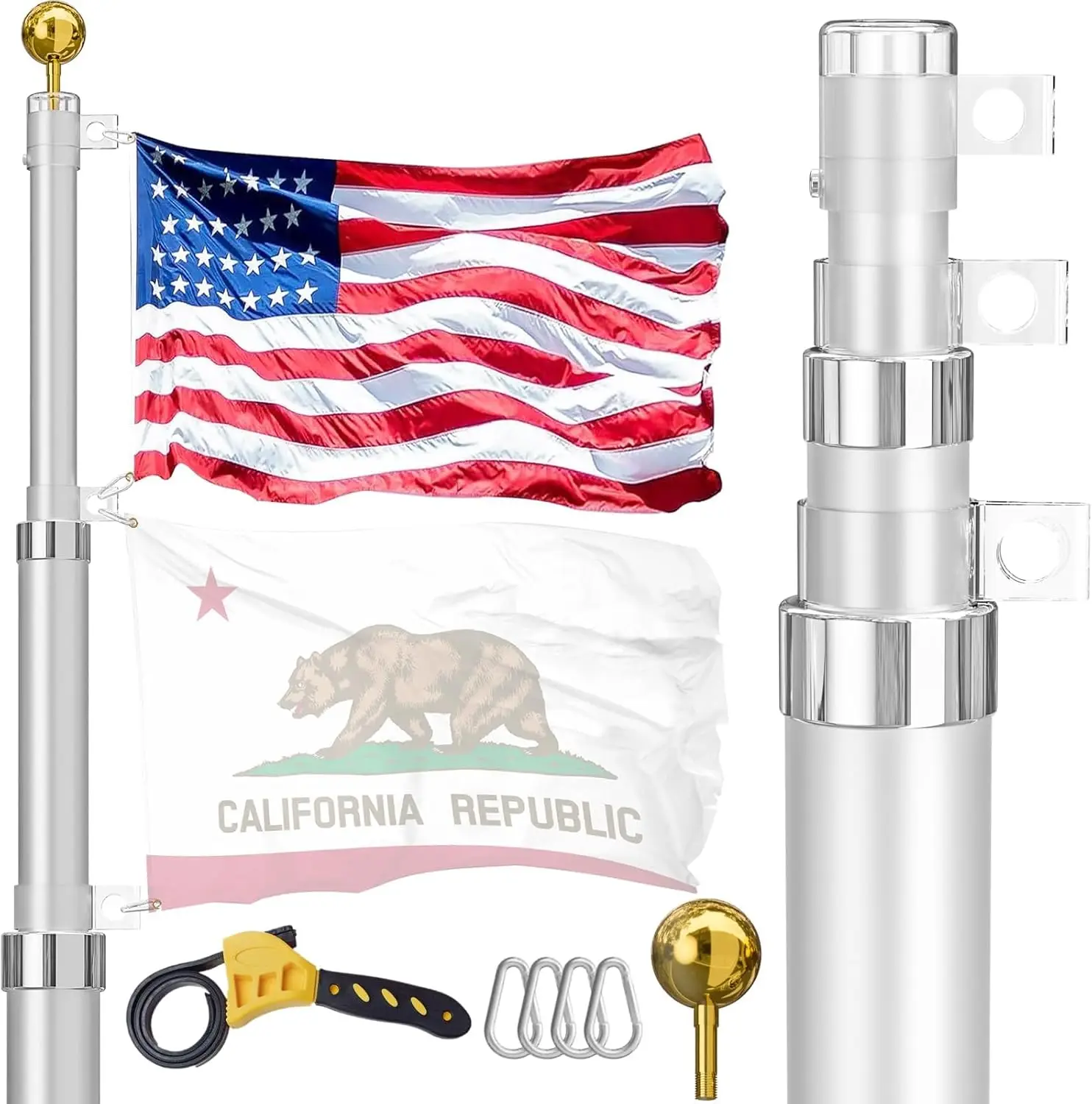 

16 FT Heavy Duty Telescoping Flag Pole Kit, Unbending Aluminum for Outdoor Yard with 3x5 American Flag