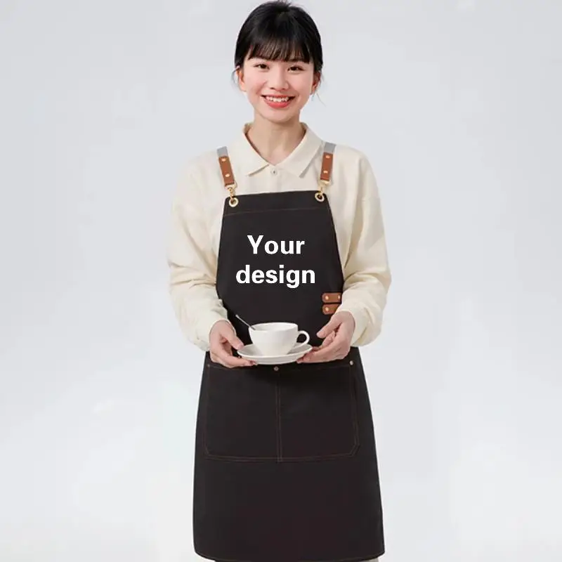 Men Women Canvas Waterproof Aprons Printed Logo Personalized Custom DIY Restaurant Kitchen Catering Service Hotpot Cake Shop