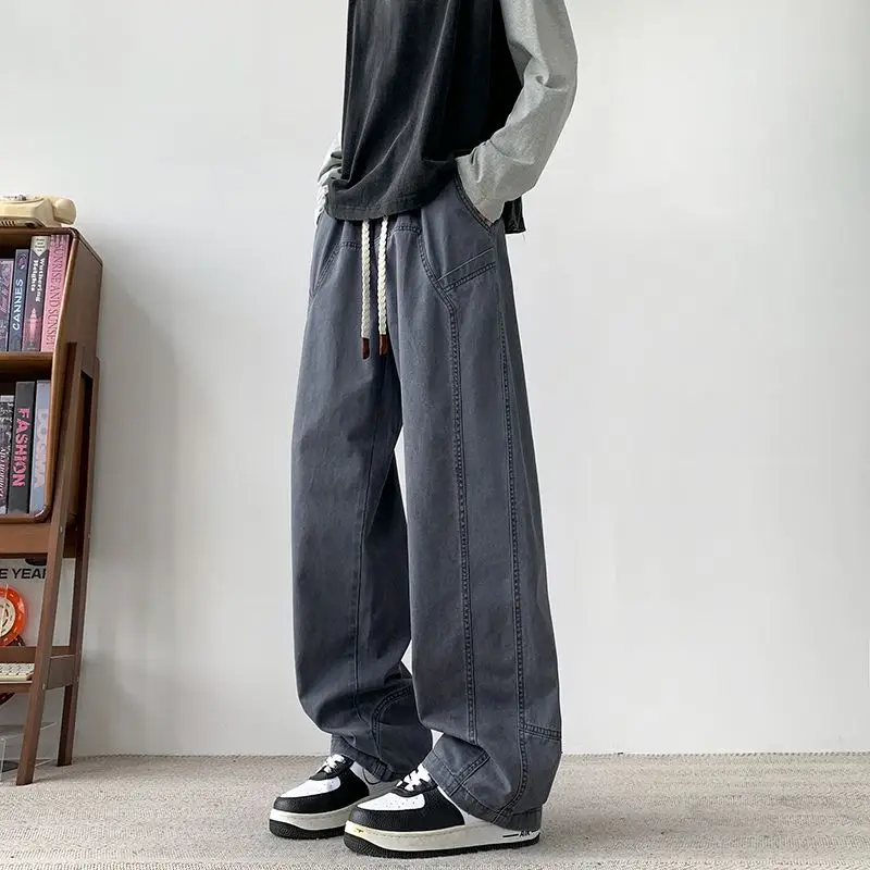 

Men's Retro Spring And Autumn New Trend Loose Cotton Sanitary Pants Casual Woven Straight Leg Pants Design Sense Work Pants