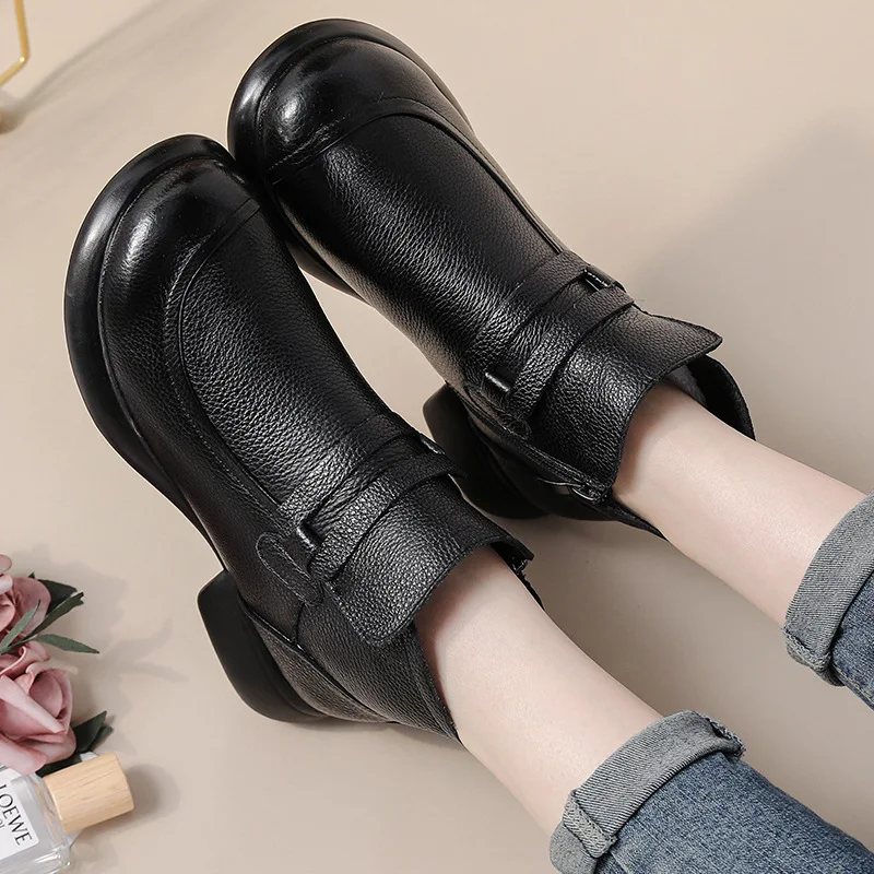 GKTINOO 2024 Autumn Women\'s Shoes Genuine Leather Boots Women Fashion Winter Boots Women Non-slip Warm Low Heel Shoes Women