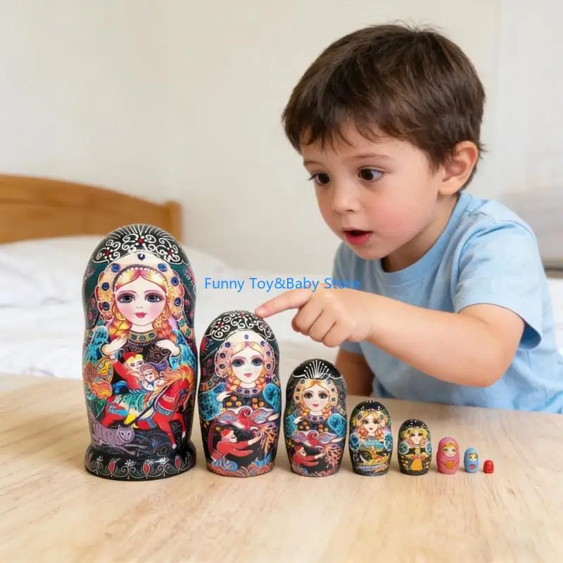 10 Layer Russian Nesting Dolls with Colorful Pattern Lacquered Art Folk Matryoshka Toy for Home Decors Collection C90B