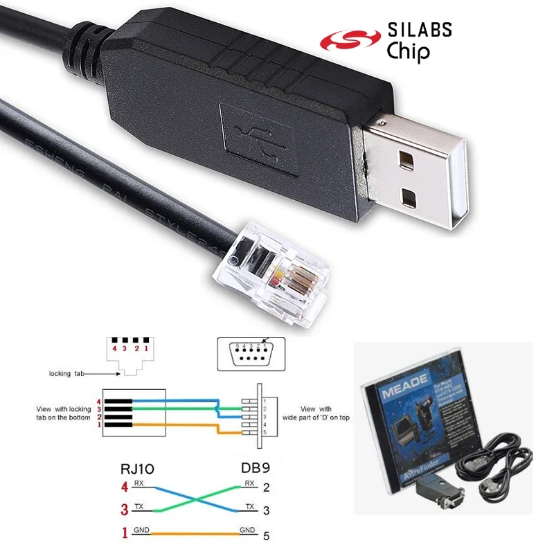 USB RS232 to RJ10 4P4C Control Cable with CP2102 for Meade ETX-125 ETX-90 ETX-70 LXD-75 LX90 Autostar Audiostar Upgrade Cable
