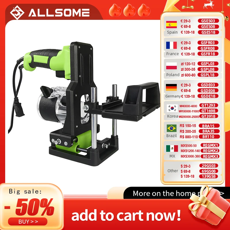 Allsome 2 in 1 Woodworking Slotting Machine Bracket, Wood Trimming Machine Bracket Aluminum Alloy Wood Trimmer Router Support