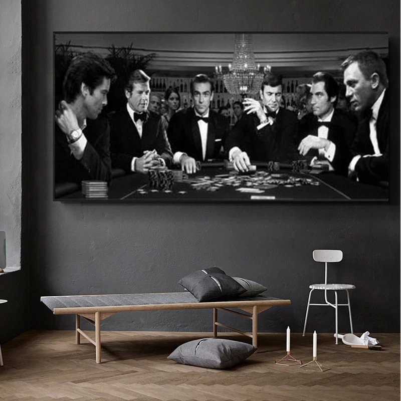

Classic Movie Poster and Prints Poker Game Black And White Art Canvas Painting Wall Pictures for Living Room, Home Decor