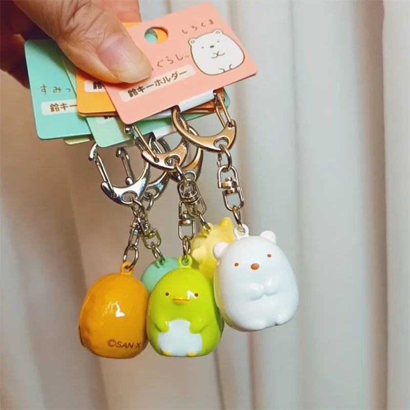 Sumikko Gurashi Bell Keychain Key Ring Neko Cat Tokage Tonkatsu Shirokuma Kawaii Cute Bag Keychains Hanging Charms Small Gift