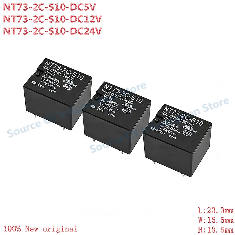 10Pcs NT73‑2C‑S10 8Pin Through‑hole Relay, DC5/12/24V 10A High Current Mini Power Relay