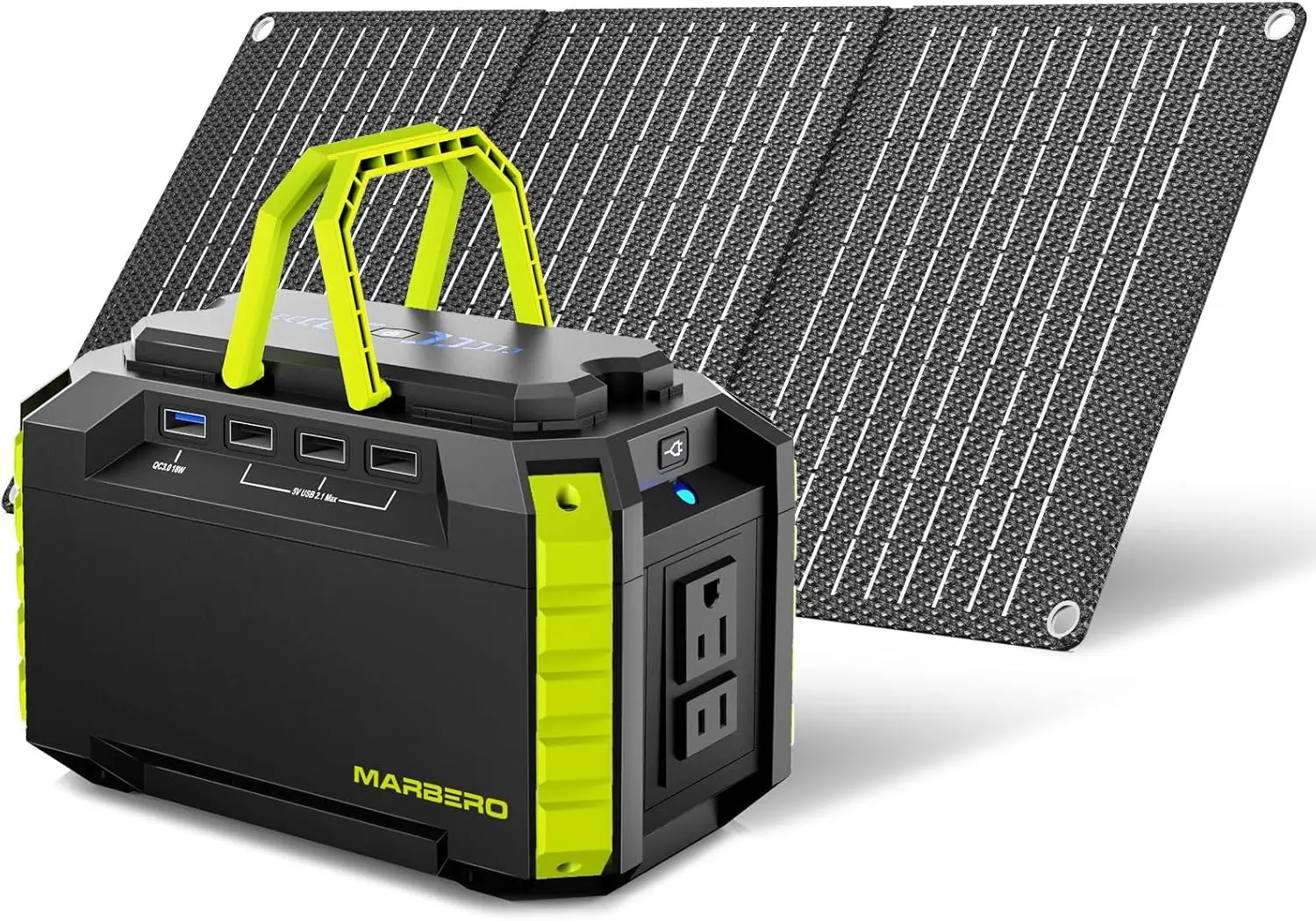 MARBERO Solar Generator 150W Peak Portable Power Station with Solar Panel Included Camping Power Supply 150Wh with Foldable